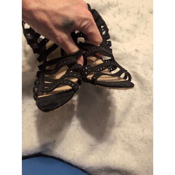 Vince Camuto VC EVALINA Black Nubuck Open Toe 3" Heel Side Zip Size 8 - Picture 3 of 9